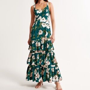 Abercrombie & Fitch Green Ruffled Tiered Maxi Dress